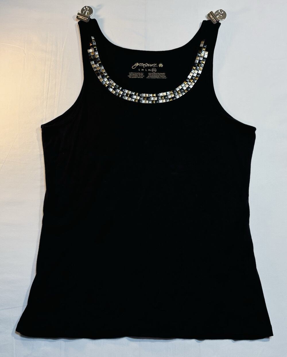 GreenSource Tank Top 2XL Black Studded Scoop Neck Sleeveless Stretch Cotton